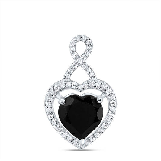 1.84 Ctw Natural Diamond Black Heart Pendant in 10k White Gold