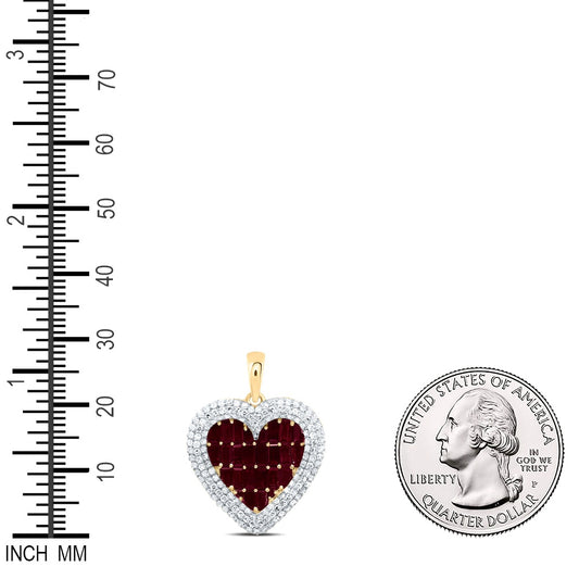 2.95 Ctw Natural Diamond Red White Cluster Heart Pendant in 14k Yellow Gold