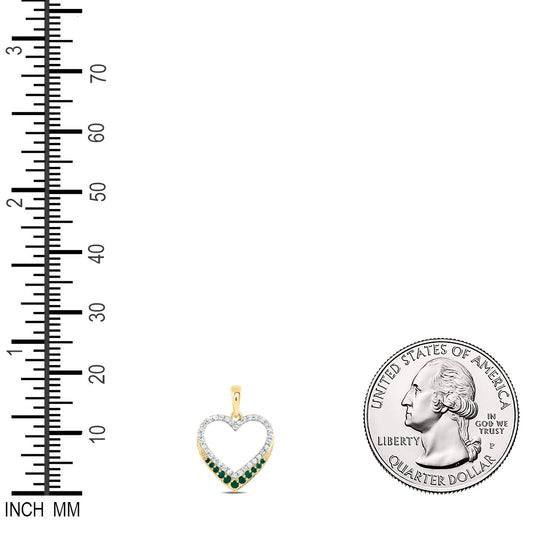 0.21 Ctw Natural Diamond Green Open Heart Pendant in 10k Yellow Gold