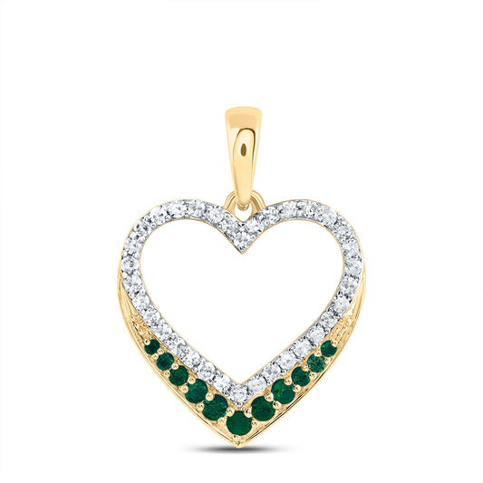 0.21 Ctw Natural Diamond Green Open Heart Pendant in 10k Yellow Gold