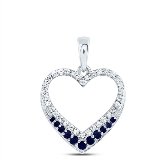 0.24 Ctw Natural Diamond Blue Open Heart Pendant in 10k White Gold