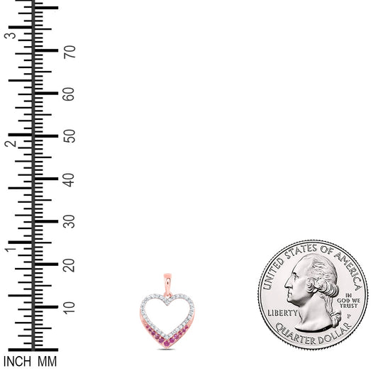 0.25 Ctw Natural Diamond Pink Open Heart Pendant in 10k Rose Gold