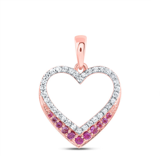 0.25 Ctw Natural Diamond Pink Open Heart Pendant in 10k Rose Gold