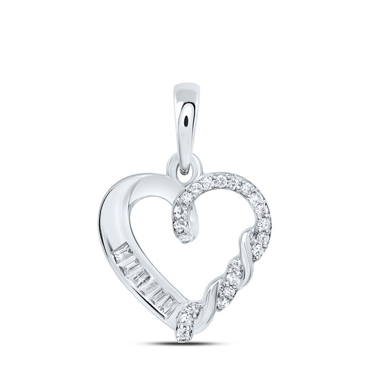 0.08 Ctw Natural Diamond Open Heart Pendant in 10k White Gold