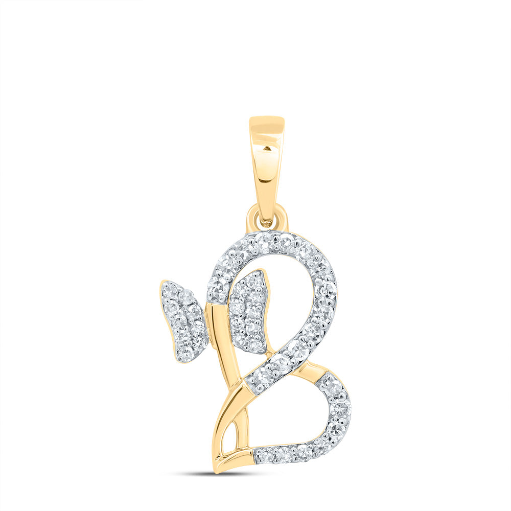 0.14 Ctw Natural Diamond Butterfly Open Heart Pendant in 10k Yellow Gold