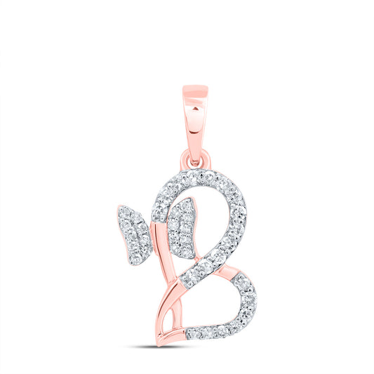 0.14 Ctw Natural Diamond Butterfly Open Heart Pendant in 10k Rose Gold
