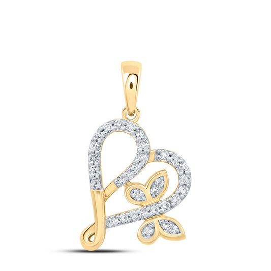 0.15 Ctw Natural Diamond Butterfly Open Heart Pendant in 10k Yellow Gold