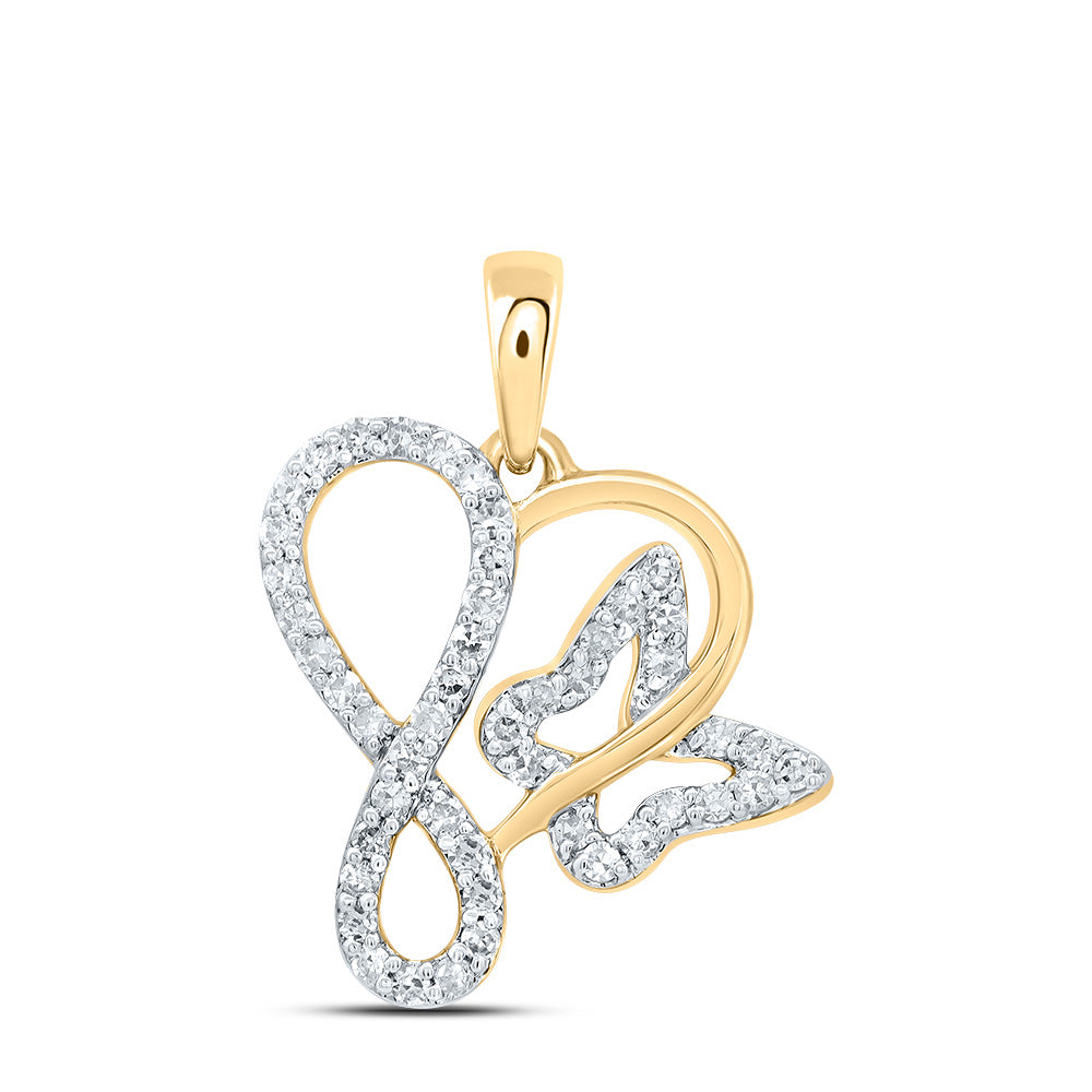 0.19 Ctw Natural Diamond Infinity Butterfly Open Heart Pendant in 10k Yellow Gold