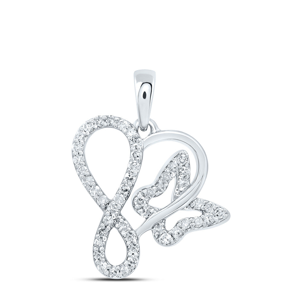 0.18 Ctw Natural Diamond Infinity Butterfly Open Heart Pendant in 10k White Gold