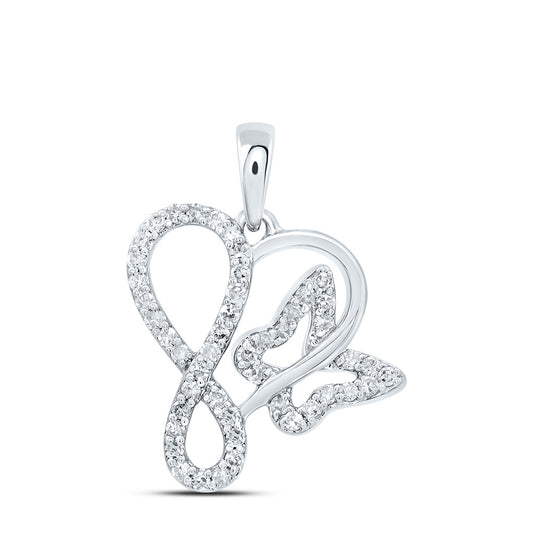0.18 Ctw Natural Diamond Infinity Butterfly Open Heart Pendant in 10k White Gold