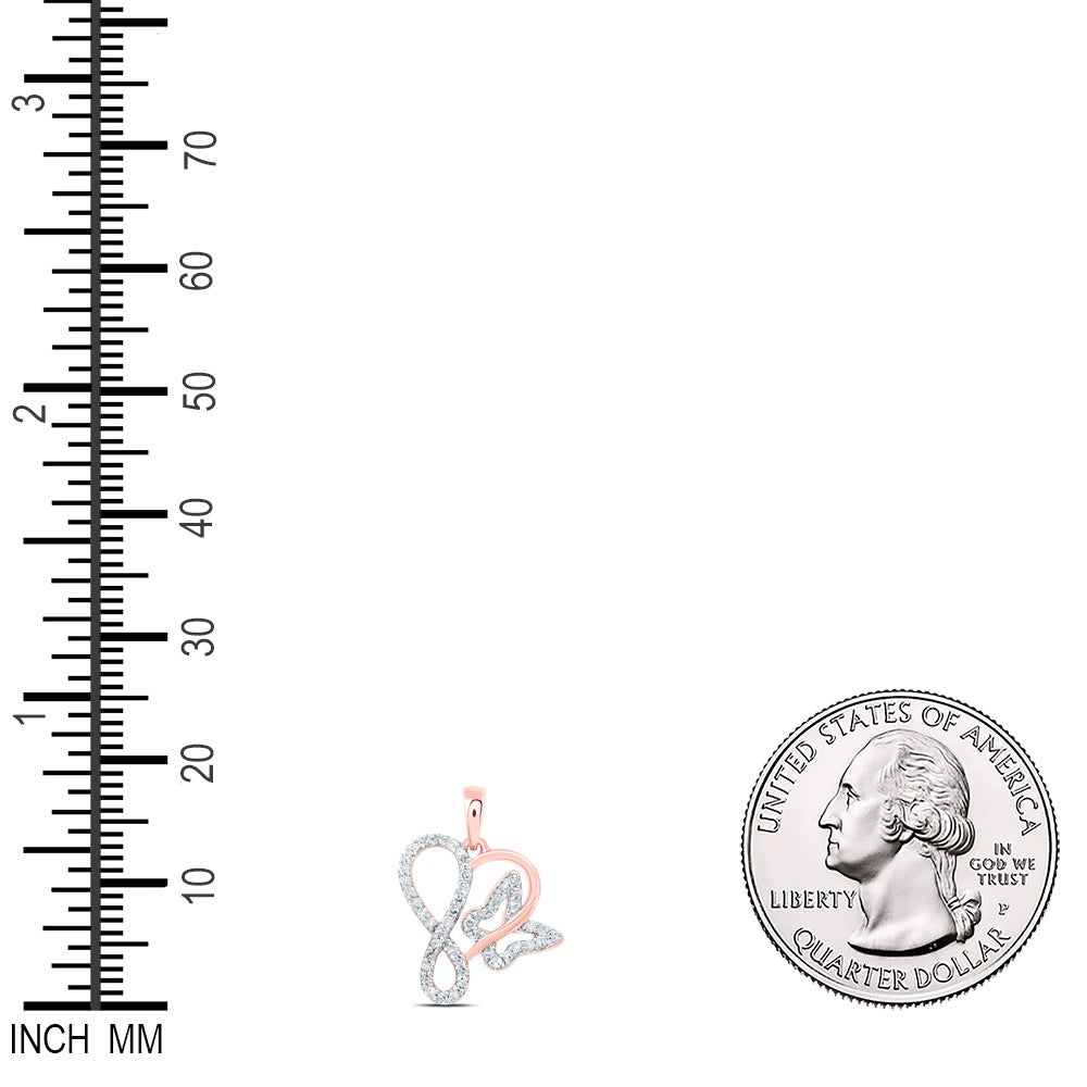 0.19 Ctw Natural Diamond Infinity Butterfly Open Heart Pendant in 10k Rose Gold