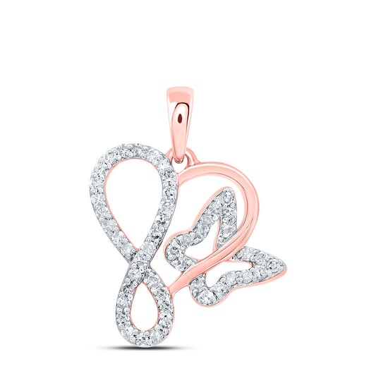 0.19 Ctw Natural Diamond Infinity Butterfly Open Heart Pendant in 10k Rose Gold