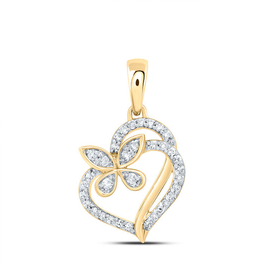 0.12 Ctw Natural Diamond Butterfly Open Heart Pendant in 10k Yellow Gold