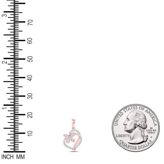 0.11 Ctw Natural Diamond Butterfly Open Heart Pendant in 10k Rose Gold