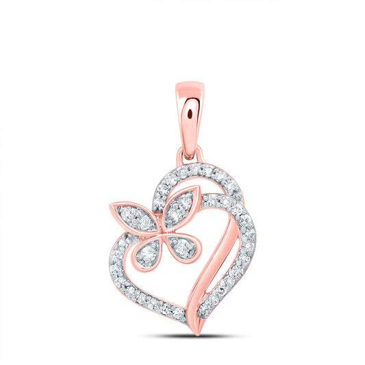 0.11 Ctw Natural Diamond Butterfly Open Heart Pendant in 10k Rose Gold