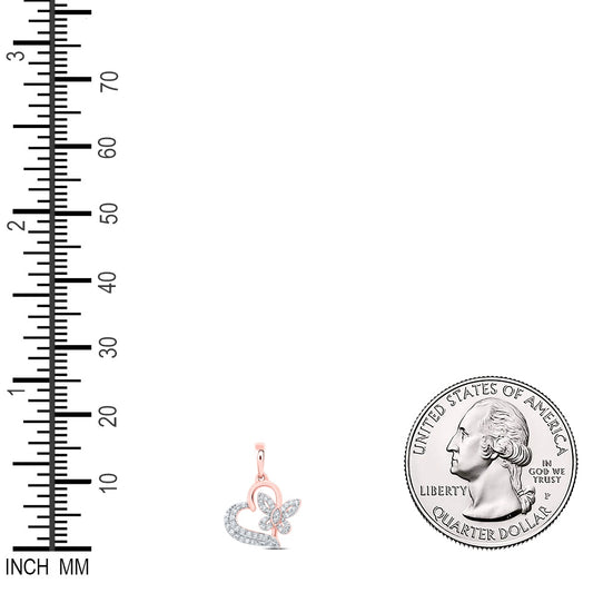 0.12 Ctw Natural Diamond Open Heart Butterfly Pendant in 10k Rose Gold