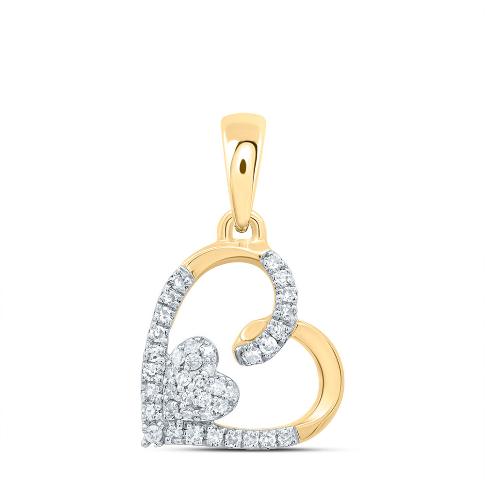 0.1 Ctw Natural Diamond Open Double Heart Pendant in 10k Yellow Gold