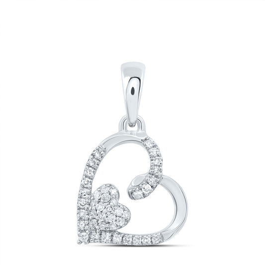 0.1 Ctw Natural Diamond Open Double Heart Pendant in 10k White Gold