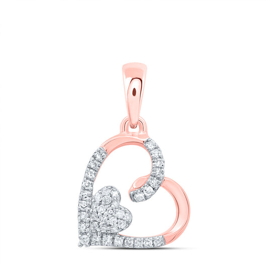 0.1 Ctw Natural Diamond Open Double Heart Pendant in 10k Rose Gold