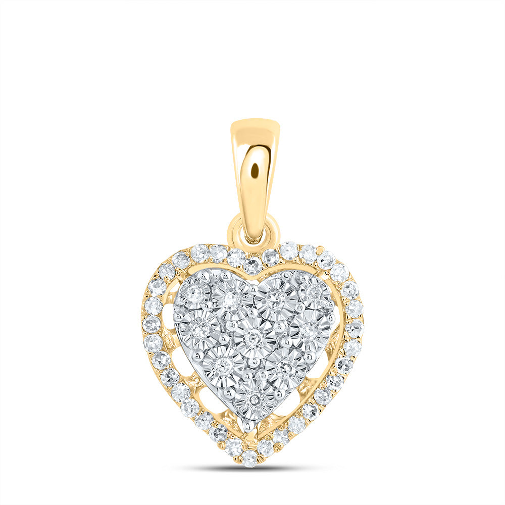 0.13 Ctw Natural Diamond Cluster Heart Pendant in 10k Yellow Gold