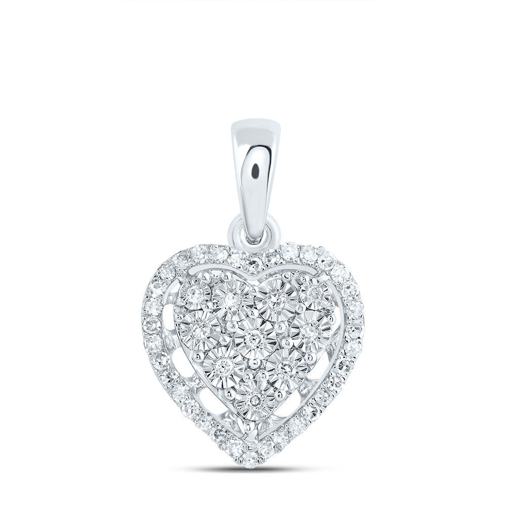 0.14 Ctw Natural Diamond Cluster Heart Pendant in 10k White Gold
