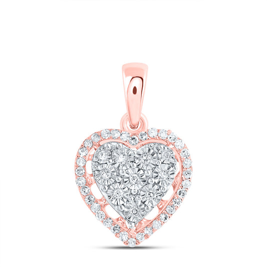 0.14 Ctw Natural Diamond Cluster Heart Pendant in 10k Rose Gold