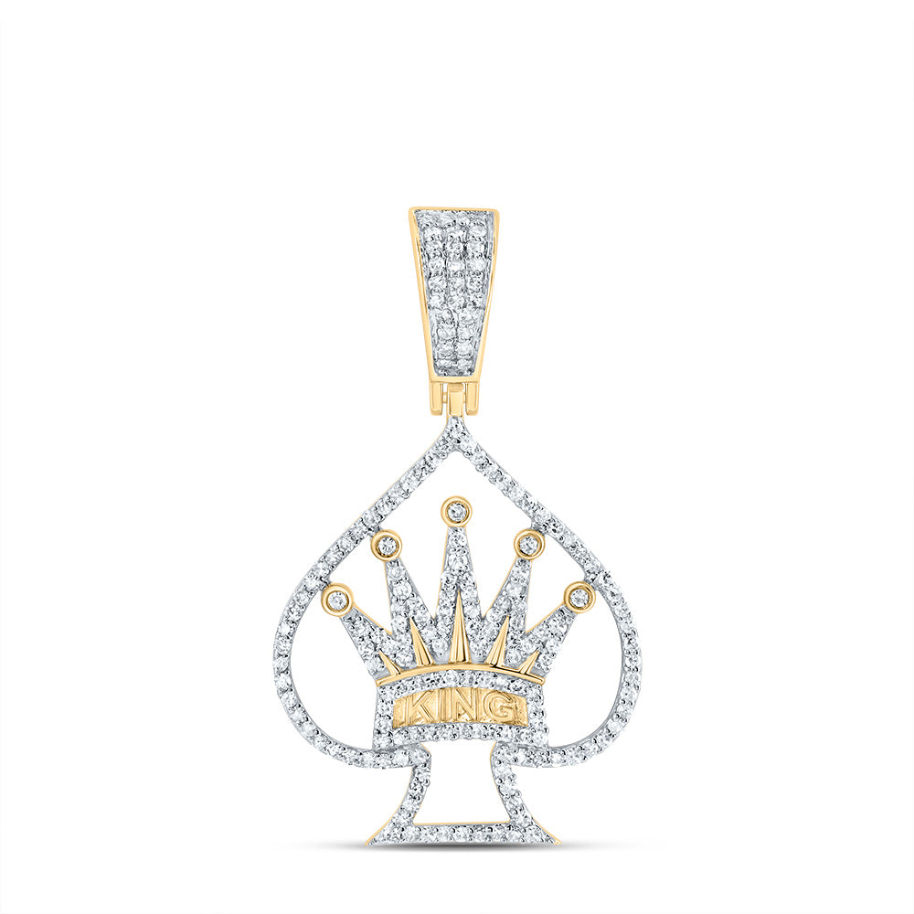 0.68 Ctw Natural Diamond Crown King of Spades Pendant in 10k Yellow Gold