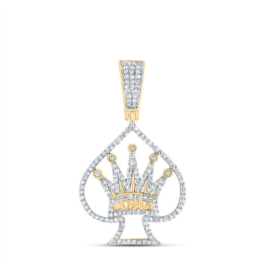0.68 Ctw Natural Diamond Crown King of Spades Pendant in 10k Yellow Gold