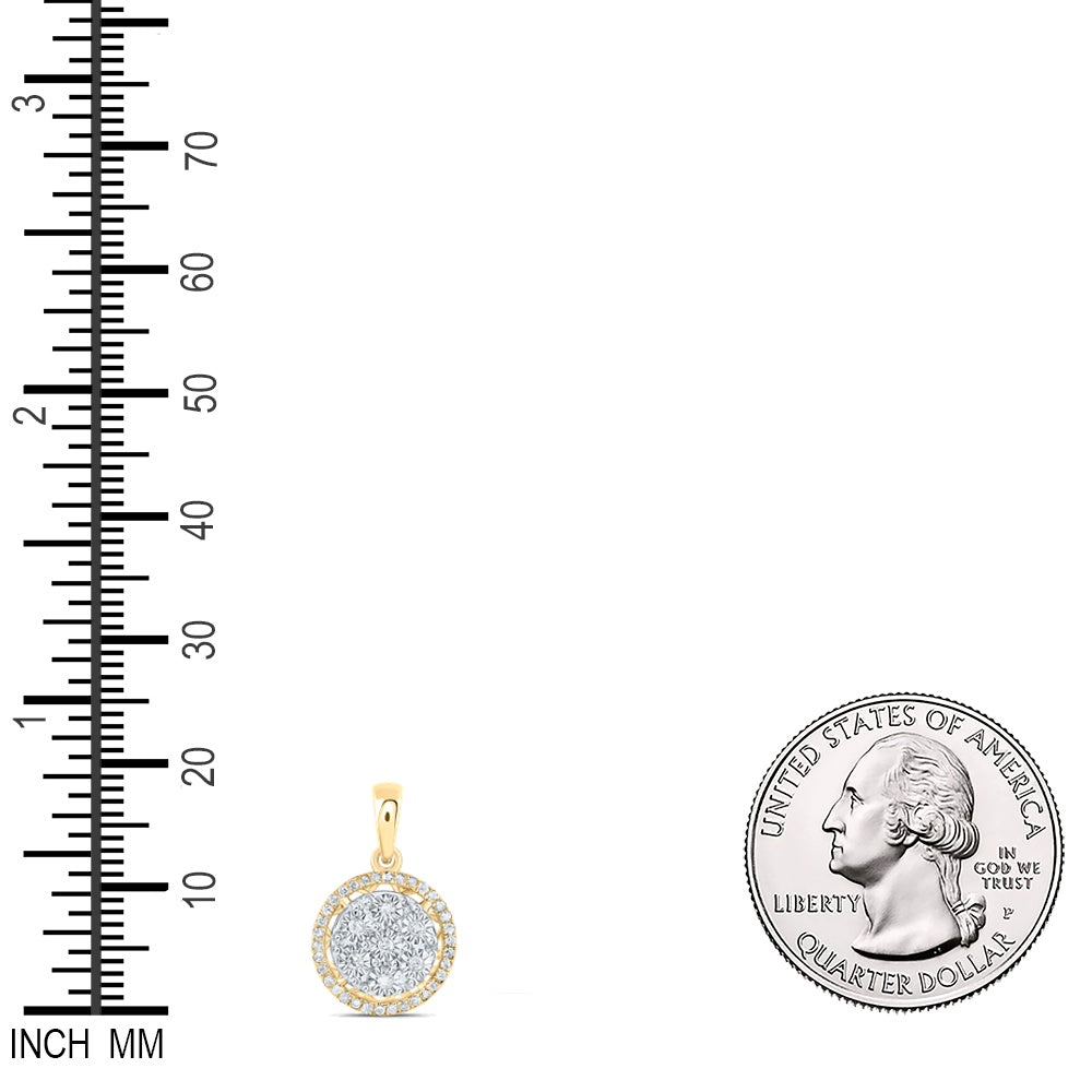 0.14 Ctw Natural Diamond Cluster Round Shape Pendant in 10k Yellow Gold