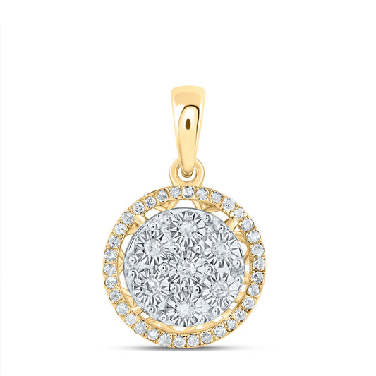 0.14 Ctw Natural Diamond Cluster Round Shape Pendant in 10k Yellow Gold