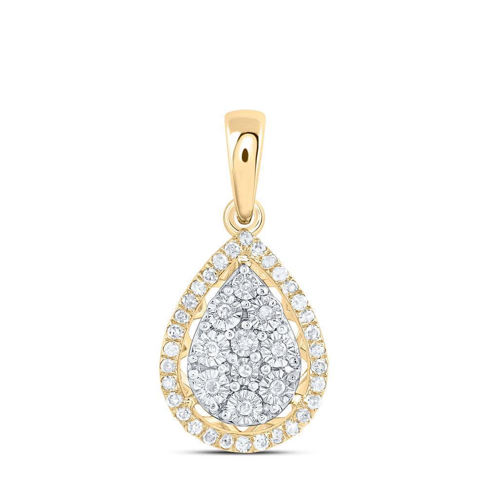 0.13 Ctw Natural Diamond Teardrop Pendant in 10k Yellow Gold