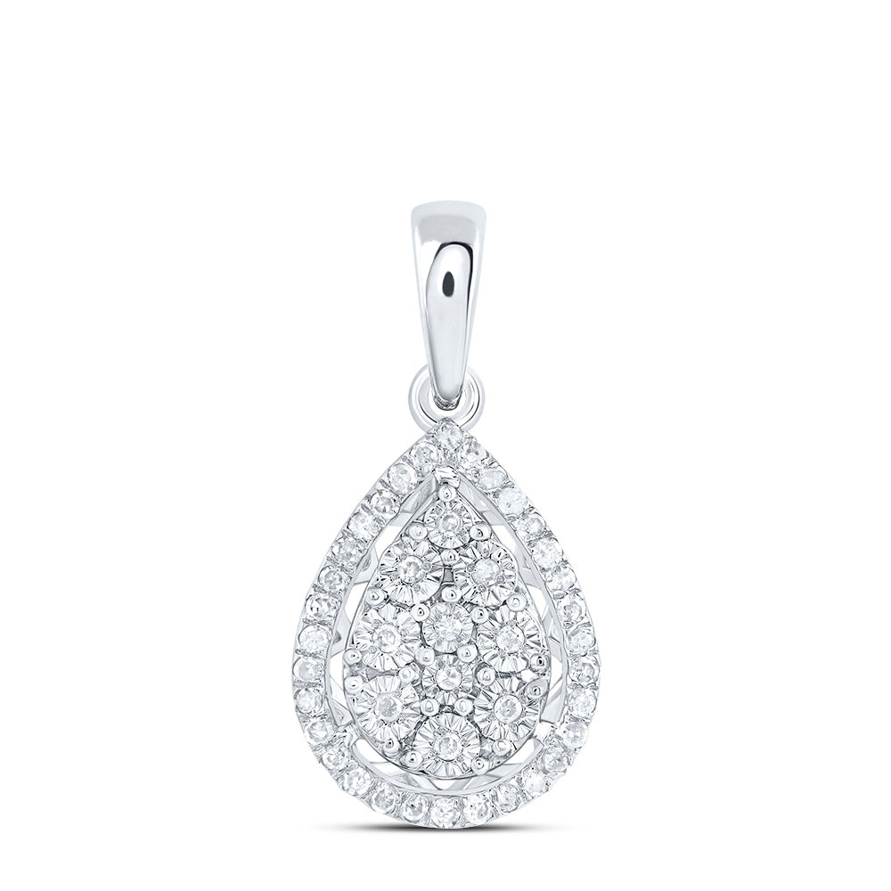 0.13 Ctw Natural Diamond Teardrop Pendant in 10k White Gold