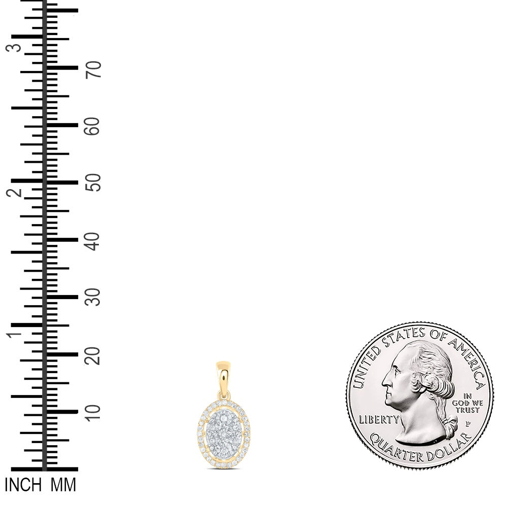 0.12 Ctw Natural Diamond Cluster Oval Pendant in 10k Yellow Gold