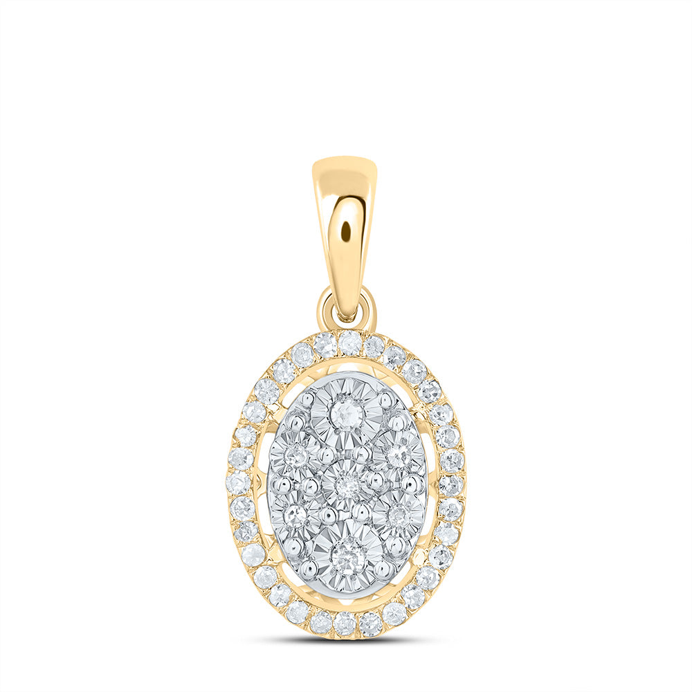 0.12 Ctw Natural Diamond Cluster Oval Pendant in 10k Yellow Gold