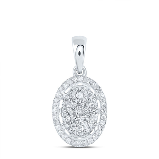 0.12 Ctw Natural Diamond Cluster Oval Pendant in 10k White Gold