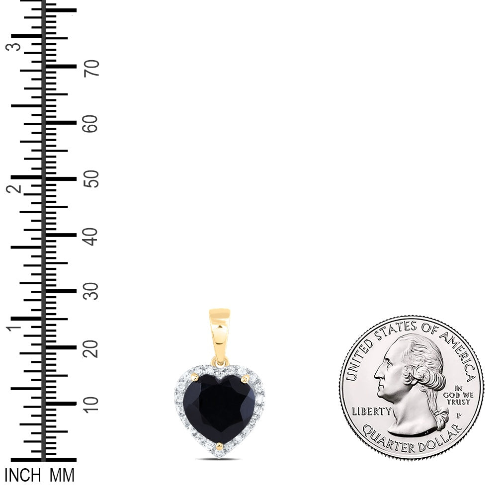 3.46 Ctw Natural Diamond Black Onyx Heart Pendant in 10k Yellow Gold