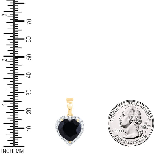 3.46 Ctw Natural Diamond Black Onyx Heart Pendant in 10k Yellow Gold