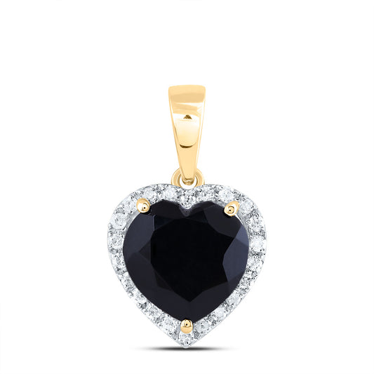3.46 Ctw Natural Diamond Black Onyx Heart Pendant in 10k Yellow Gold
