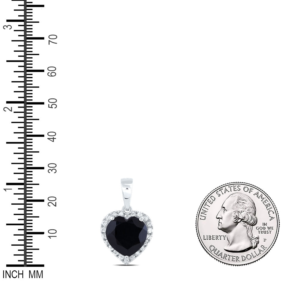 3.54 Ctw Natural Diamond Black Onyx Heart Pendant in 10k White Gold