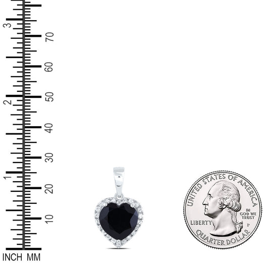 3.54 Ctw Natural Diamond Black Onyx Heart Pendant in 10k White Gold
