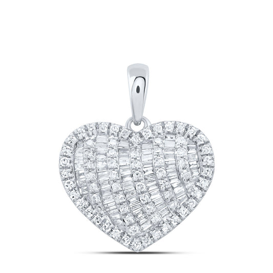 0.53 Ctw Natural Diamond Cluster Heart Pendant in 10k White Gold