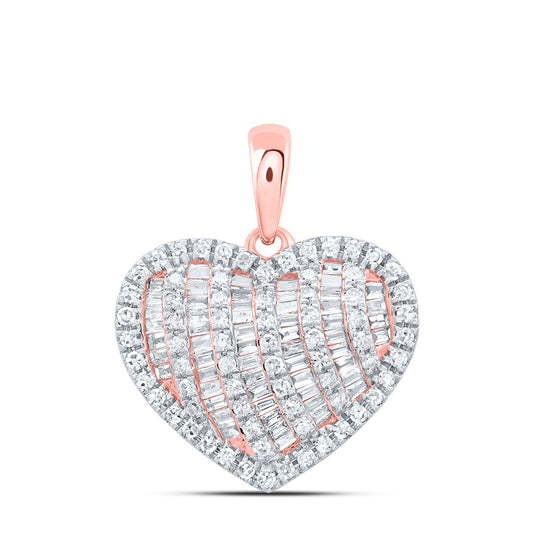0.54 Ctw Natural Diamond Cluster Heart Pendant in 10k Rose Gold