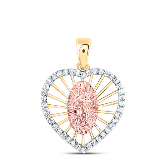 0.16 Ctw Natural Diamond Heart Mother Mary Pendant in 10K Yellow Rose
