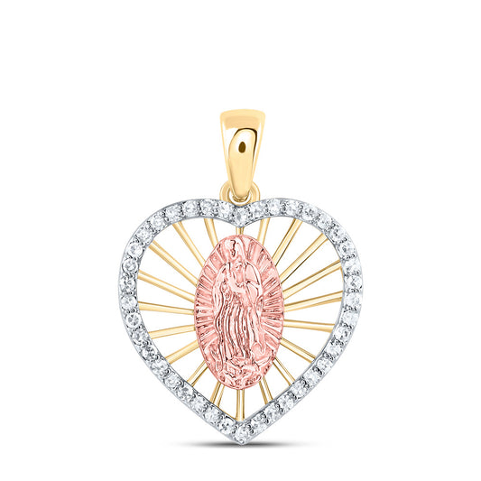 0.16 Ctw Natural Diamond Heart Mother Mary Pendant in 14k Yellow Rose