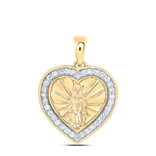 0.17 Ctw Natural Diamond Heart Mother Mary Pendant in 10k Yellow Gold