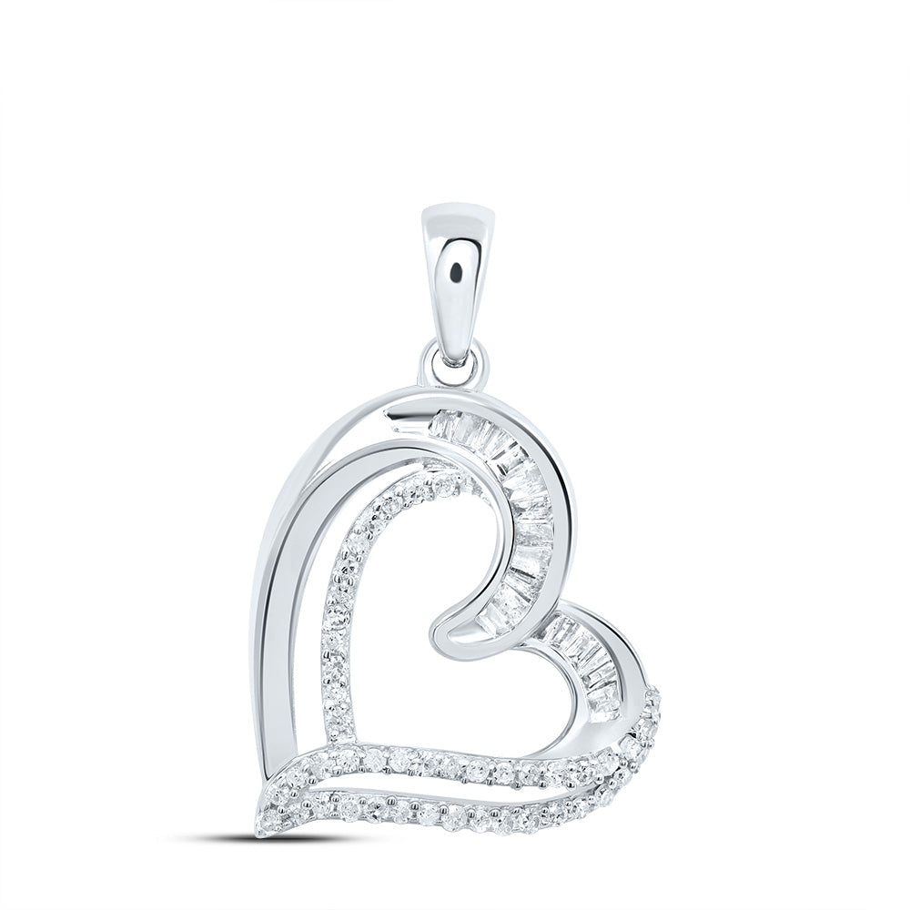 0.24 Ctw Natural Diamond Open Heart Pendant in Sterling Silver
