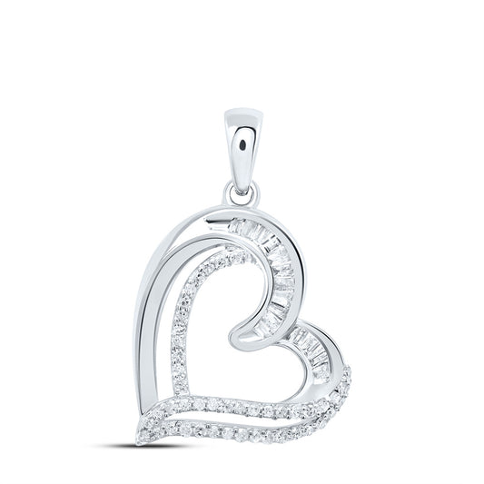 0.24 Ctw Natural Diamond Open Heart Pendant in Sterling Silver