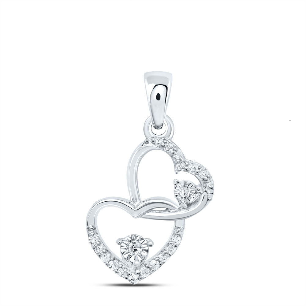 0.08 Ctw Natural Diamond Double Open Heart Pendant in Sterling Silver