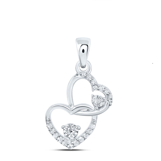 0.08 Ctw Natural Diamond Double Open Heart Pendant in Sterling Silver