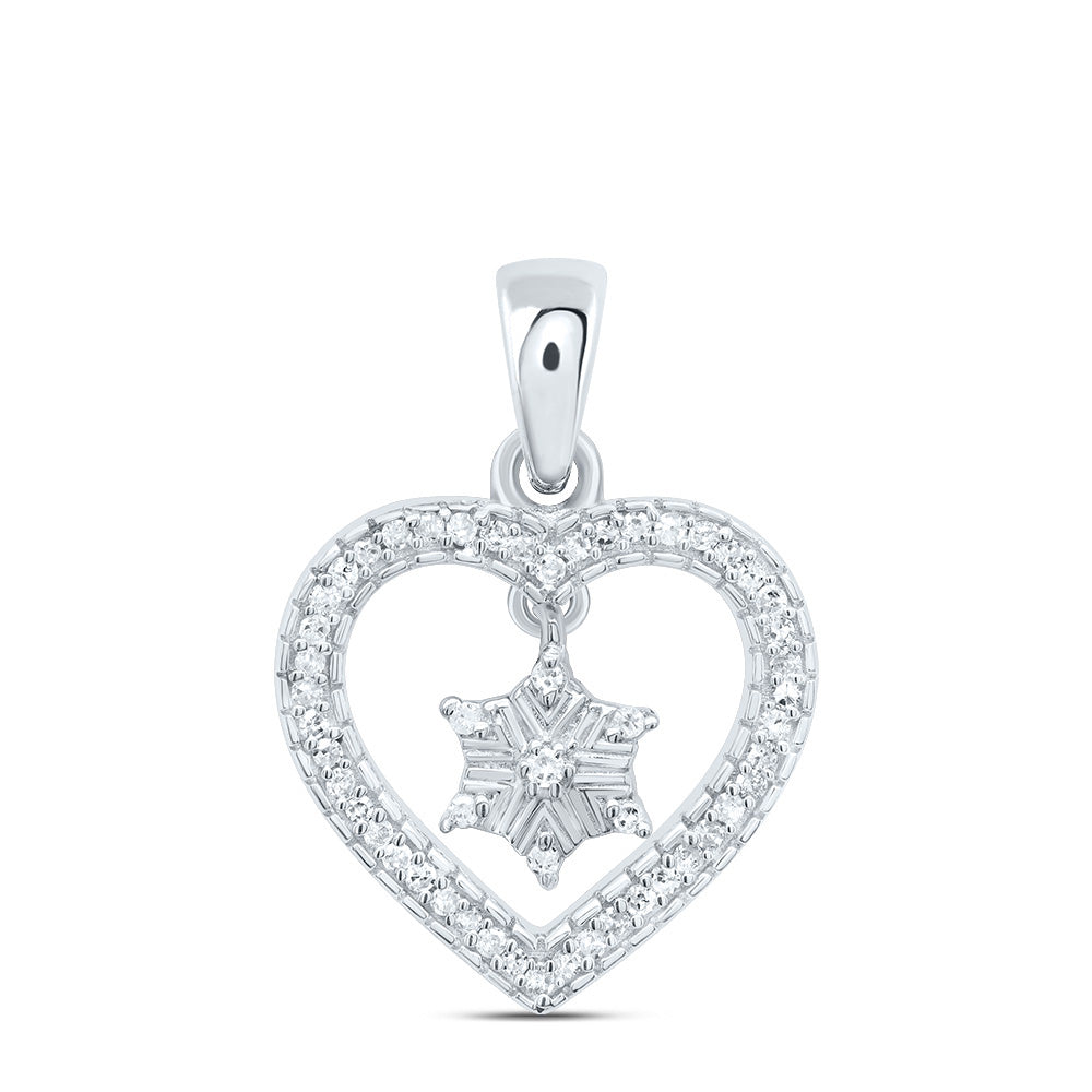 0.11 Ctw Natural Diamond Star Dangle Open Heart Pendant in Sterling Silver